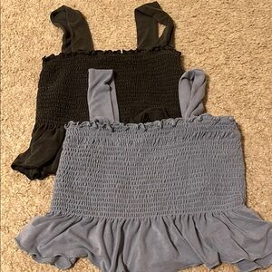 Urban Outfitters Gray and Black Smocked Ruffled Tank Top